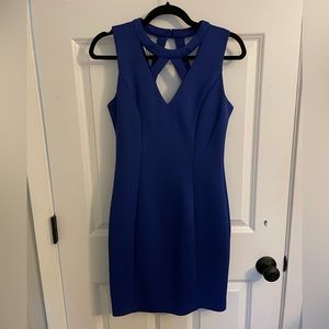 Guess scuba-knit, neck cut out mini dress, blue, 6